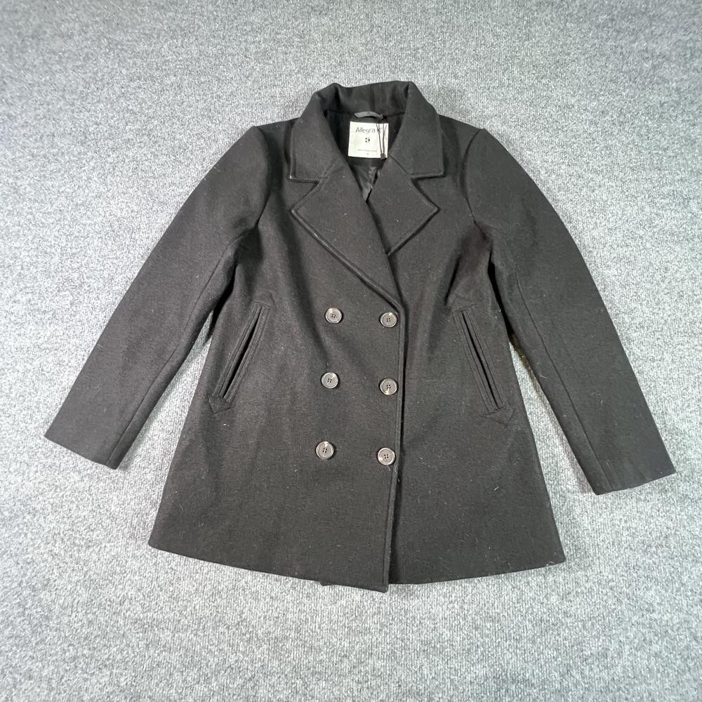 Allegra K Pea Coat Women's M Black Polyester Lined Double-Breasted Notch Lapel